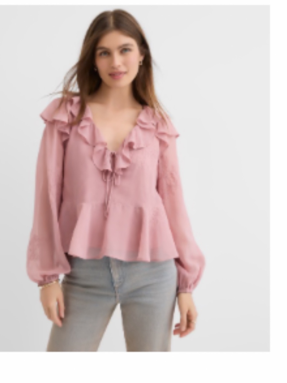 LOFT Pink Ruffled V-Neck Peplum Blouse